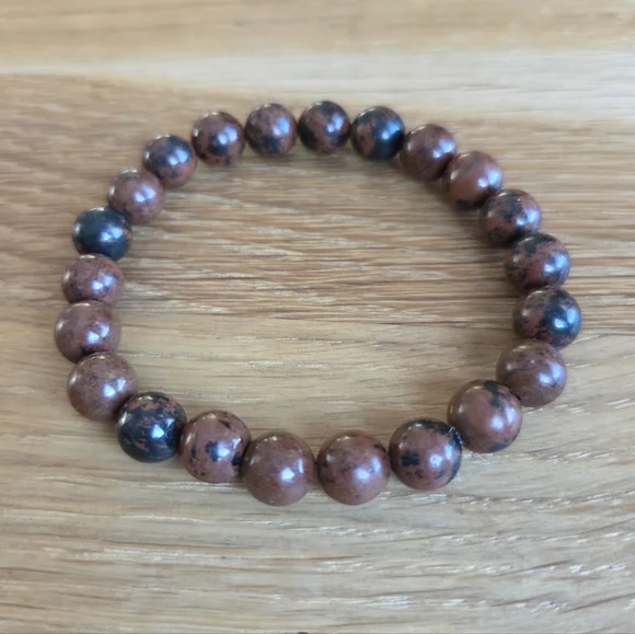 Mahogany Obsidian Beads Bracelet, Stretch, Hand Crafted - Picture 4 of 8